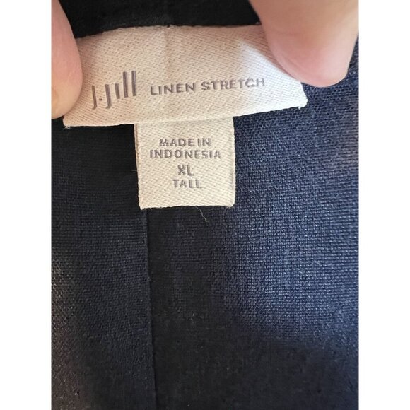 J. Jill Pants XL Tall Navy Stretch Linen Slim Leg Crop Side Zip Button - Picture 5 of 8